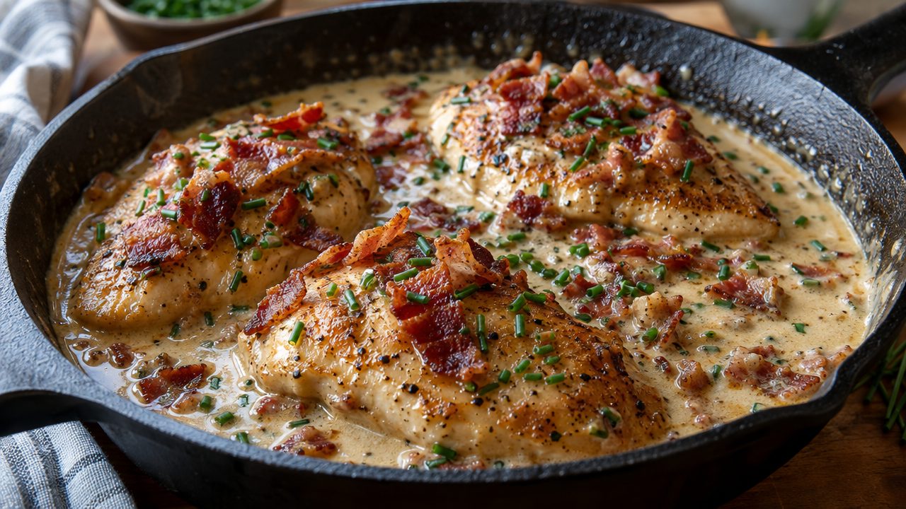 Keto Irish Chicken with Bacon and Cream, plated and ready to serve