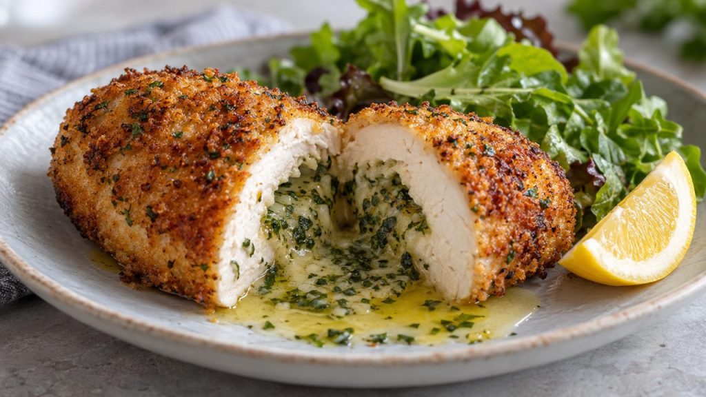 Keto Irish Chicken Kiev, plated and ready to serve