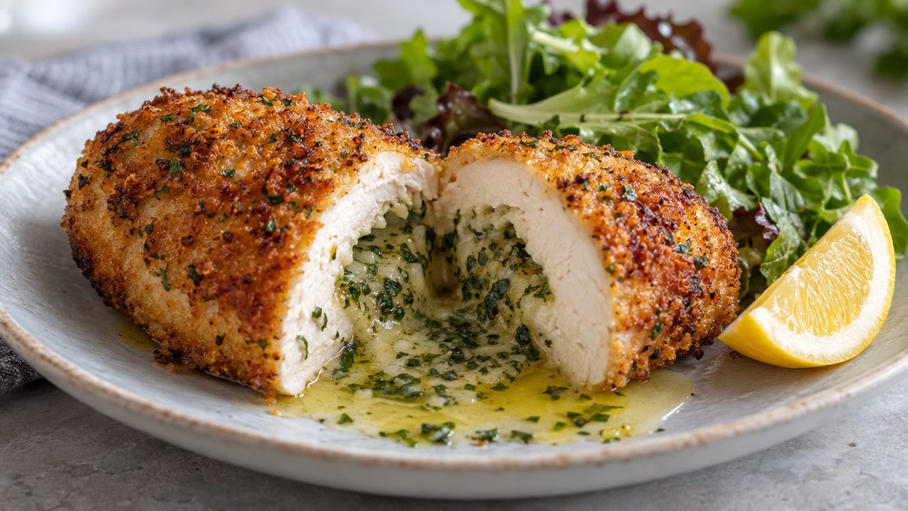 Keto Irish Chicken Kiev, plated and ready to serve