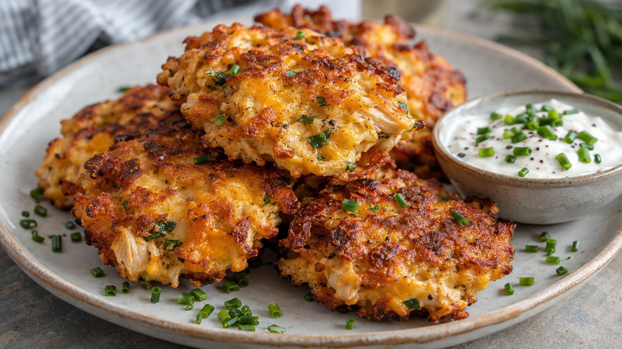 Keto Irish Chicken Fritters, plated and ready to serve