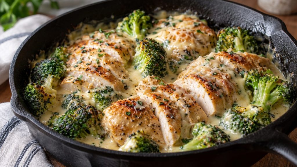 Keto Irish Creamy Chicken and Broccoli, plated and ready to serve