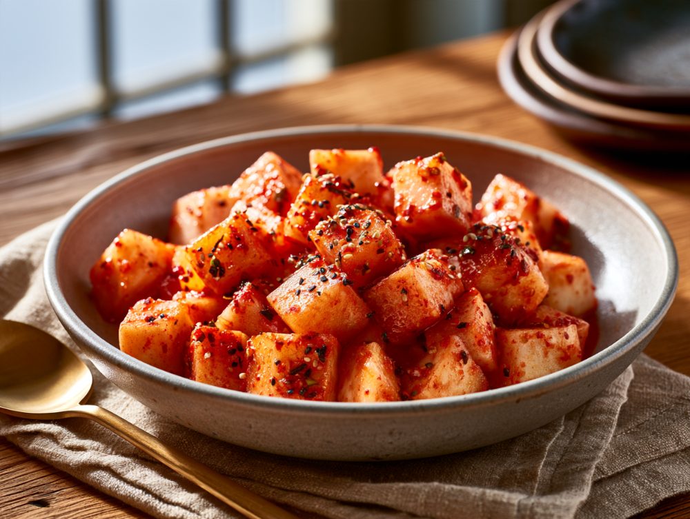Korean Kkakdugi, plated and ready to serve