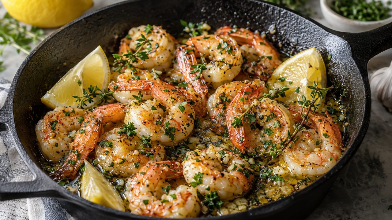 Keto Irish Garlic Butter Shrimp, plated and ready to serve