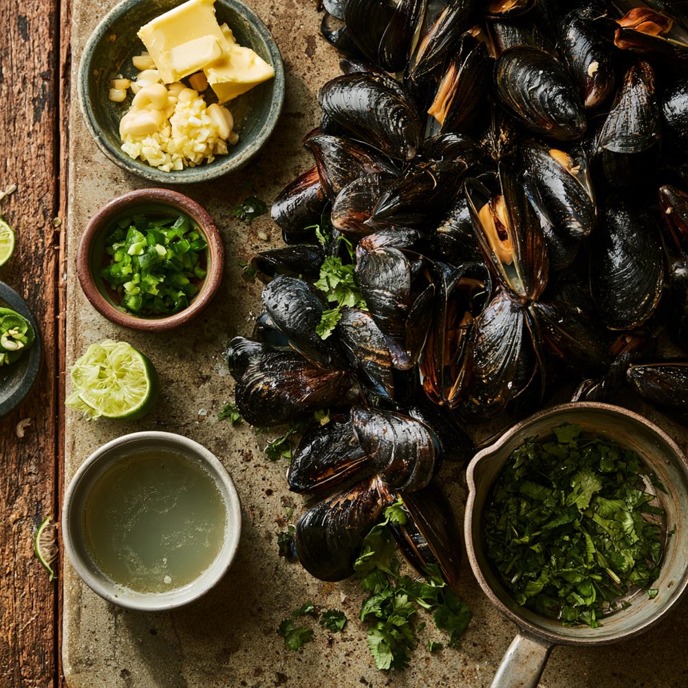 Ingredients for Jalapeño-Lime Mussels Steam-Pot