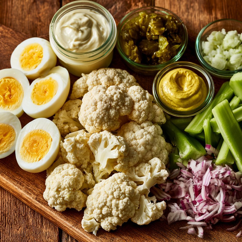 Ingredients for Cauliflower "Potato" Salad, Mustard Style