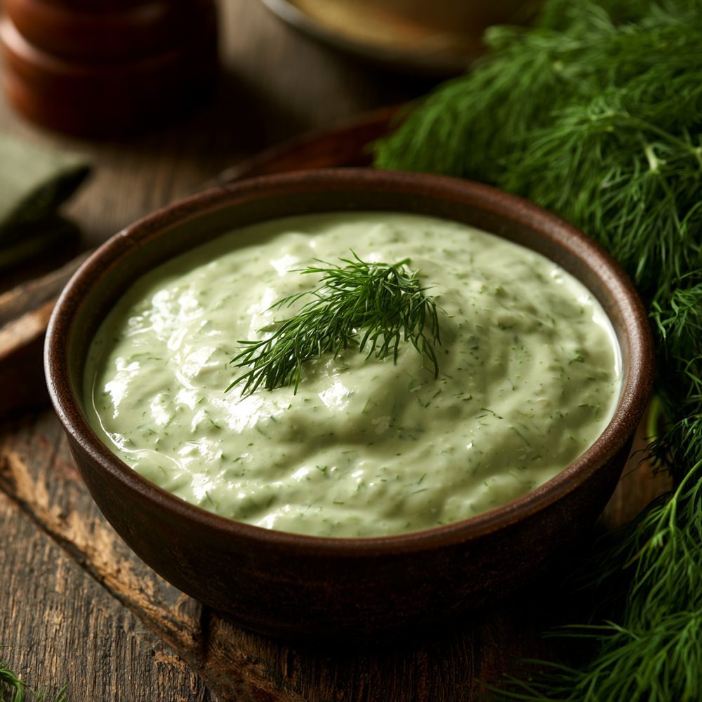 Dill and Garlic Sauce, plated and ready to serve