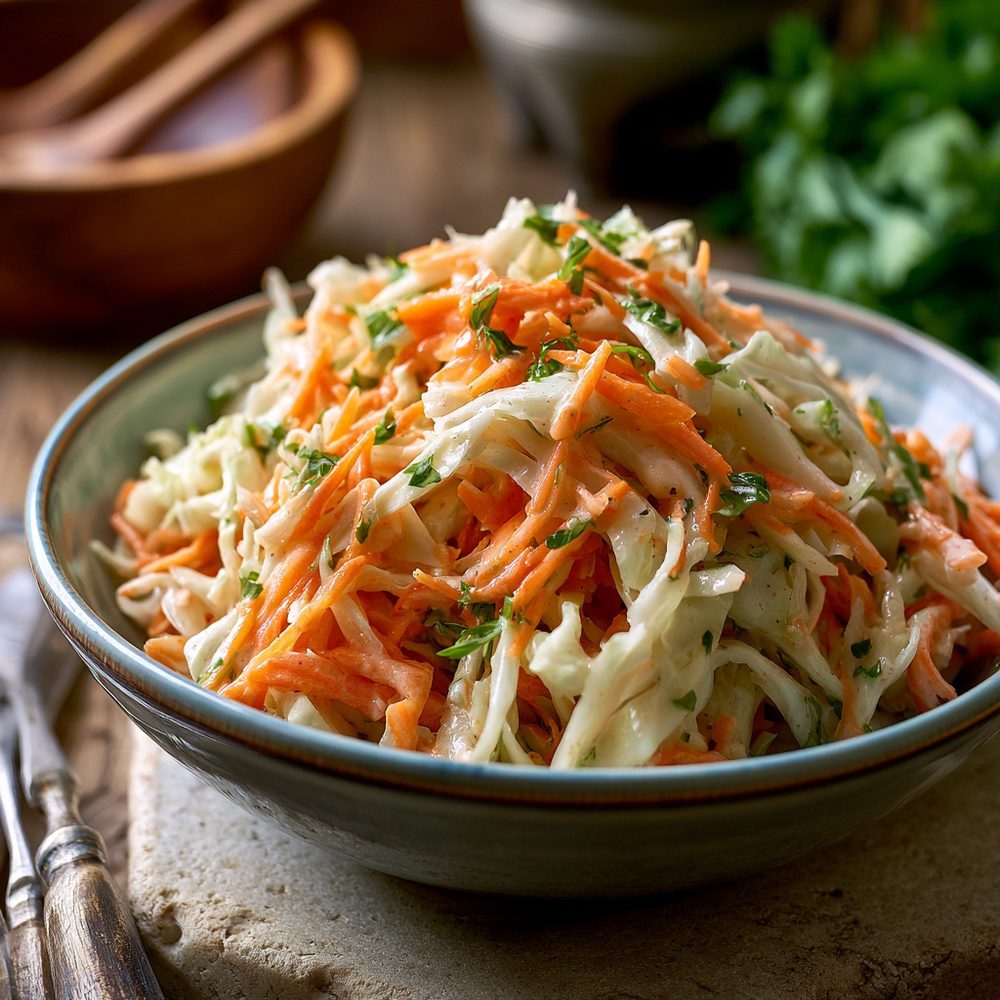 Polish Sałatka z Kapusty, Cabbage Salad, plated and ready to serve