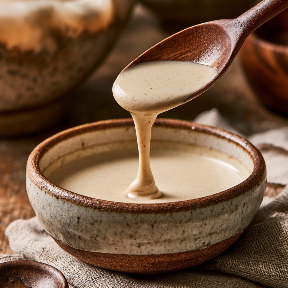 Tahini Sauce, plated and ready to serve