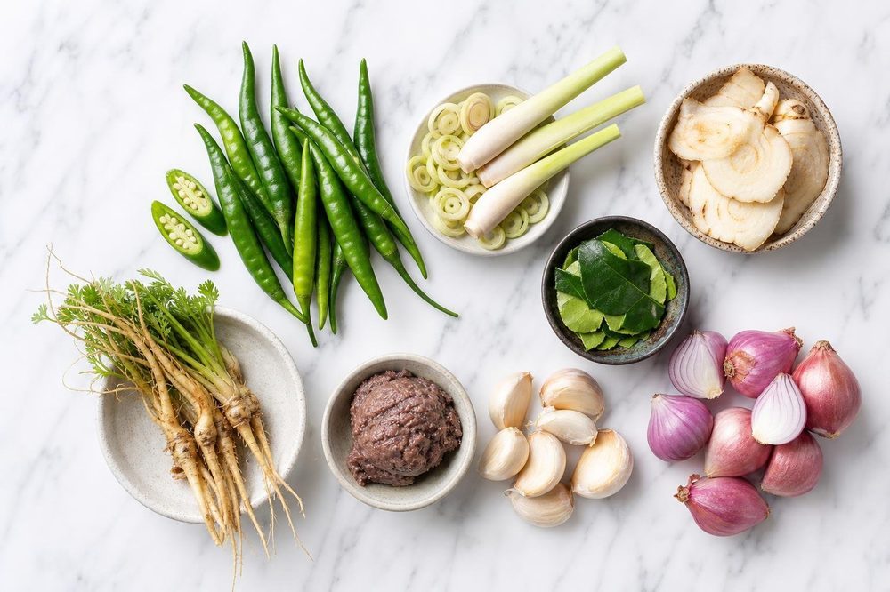 Ingredients for Green Curry Paste Kruang Kaeng Kheow Wan