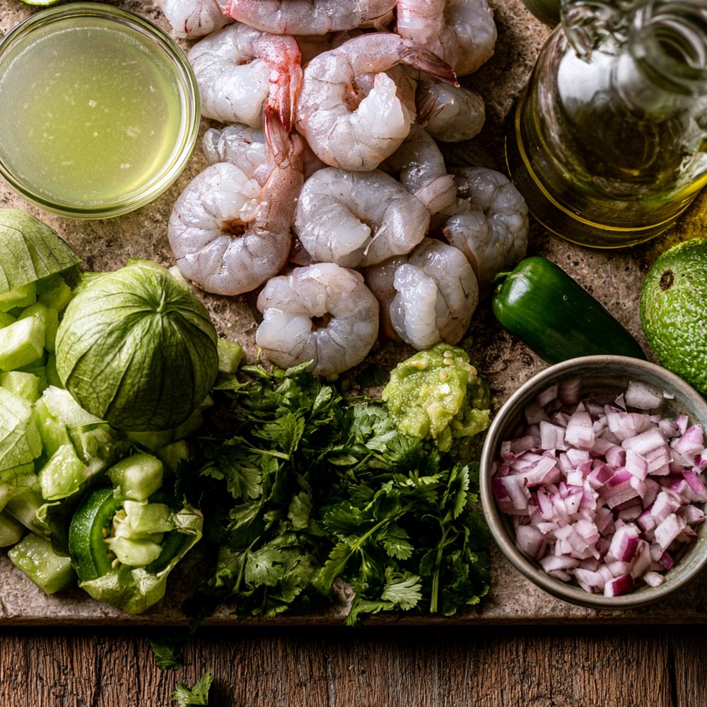 Ingredients for Ceviche Verde de Camarón