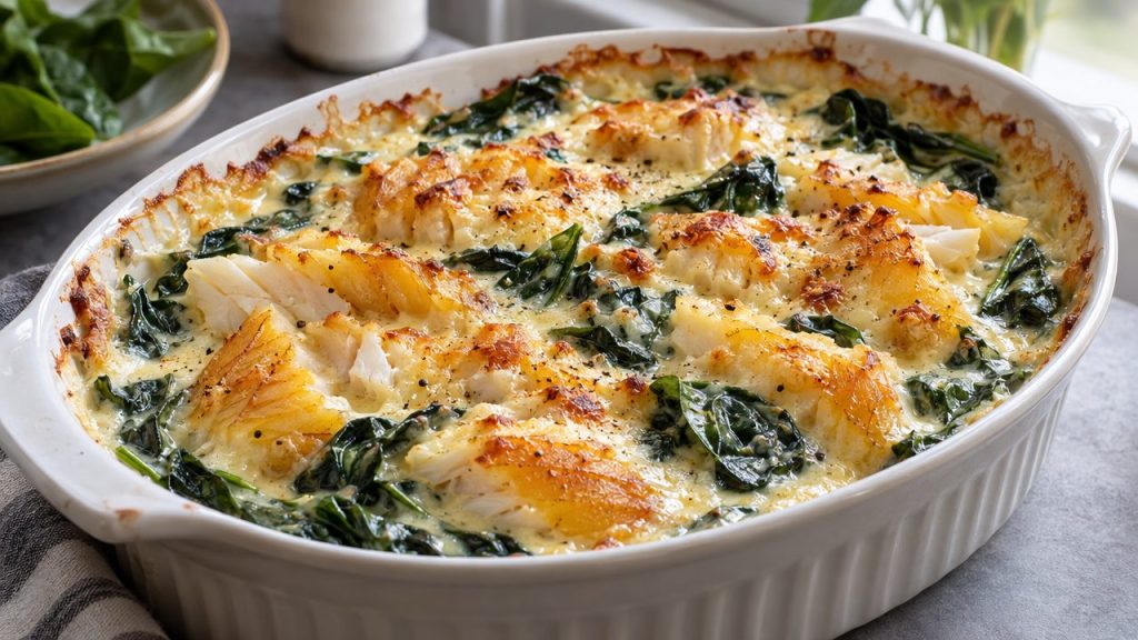 Keto Irish Smoked Haddock and Spinach Bake, plated and ready to serve