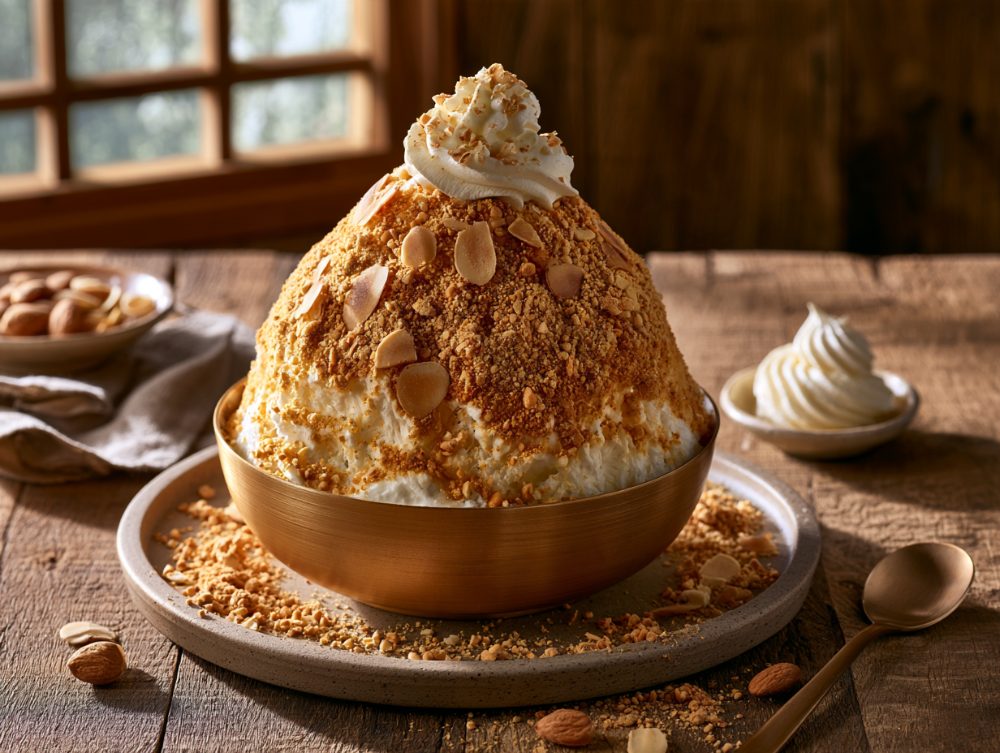 Korean Injeolmi Bingsu, plated and ready to serve