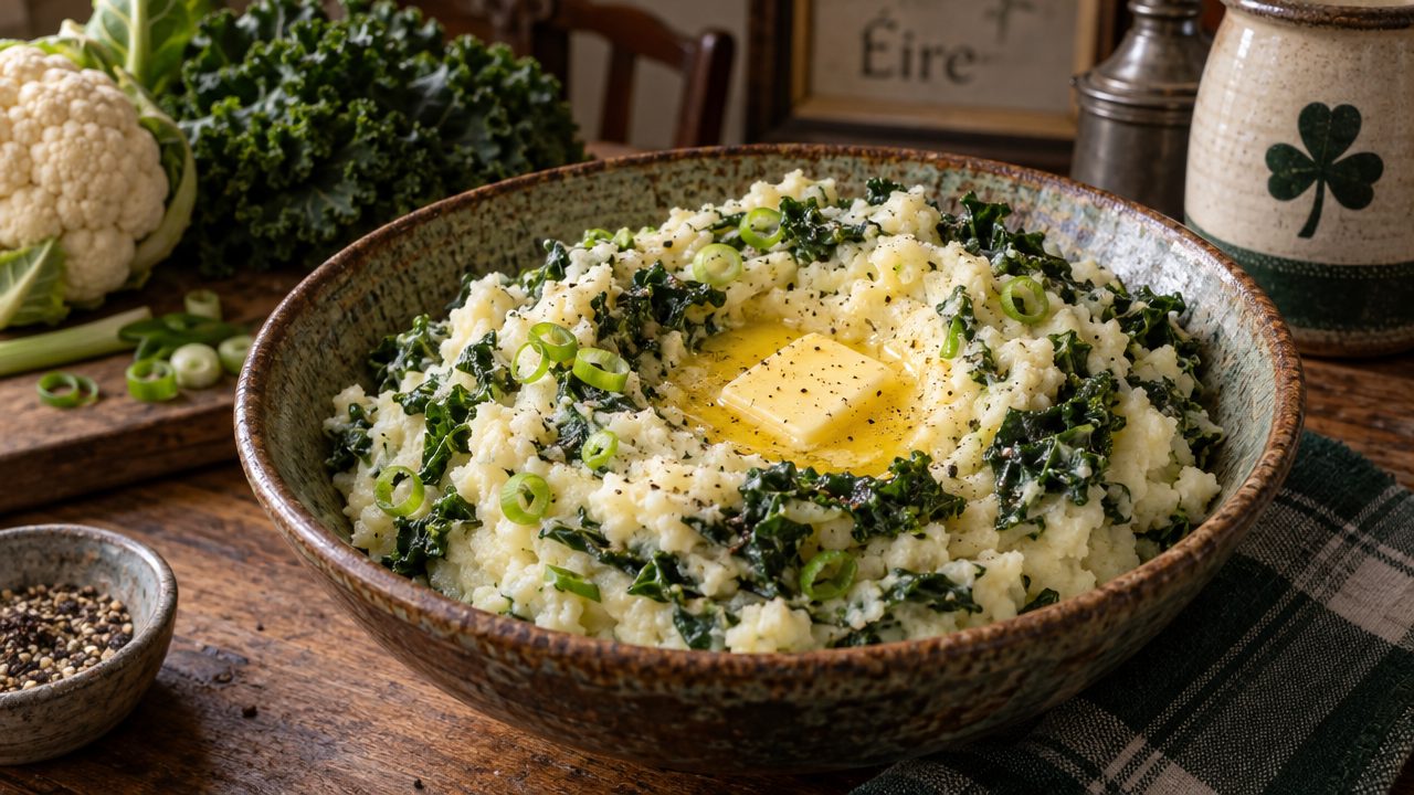 Keto Colcannon, plated and ready to serve