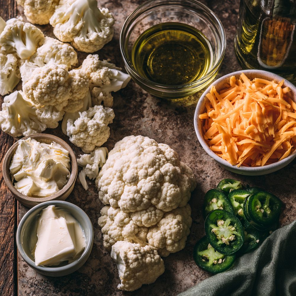Ingredients for Cheesy Jalapeño Cauliflower Bake