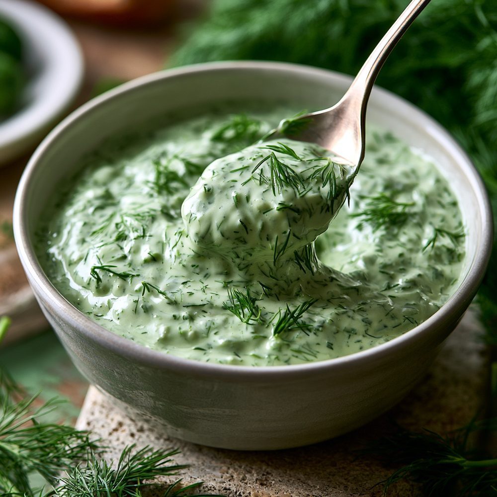 Polish Sos Koperkowy, Dill Sauce, plated and ready to serve