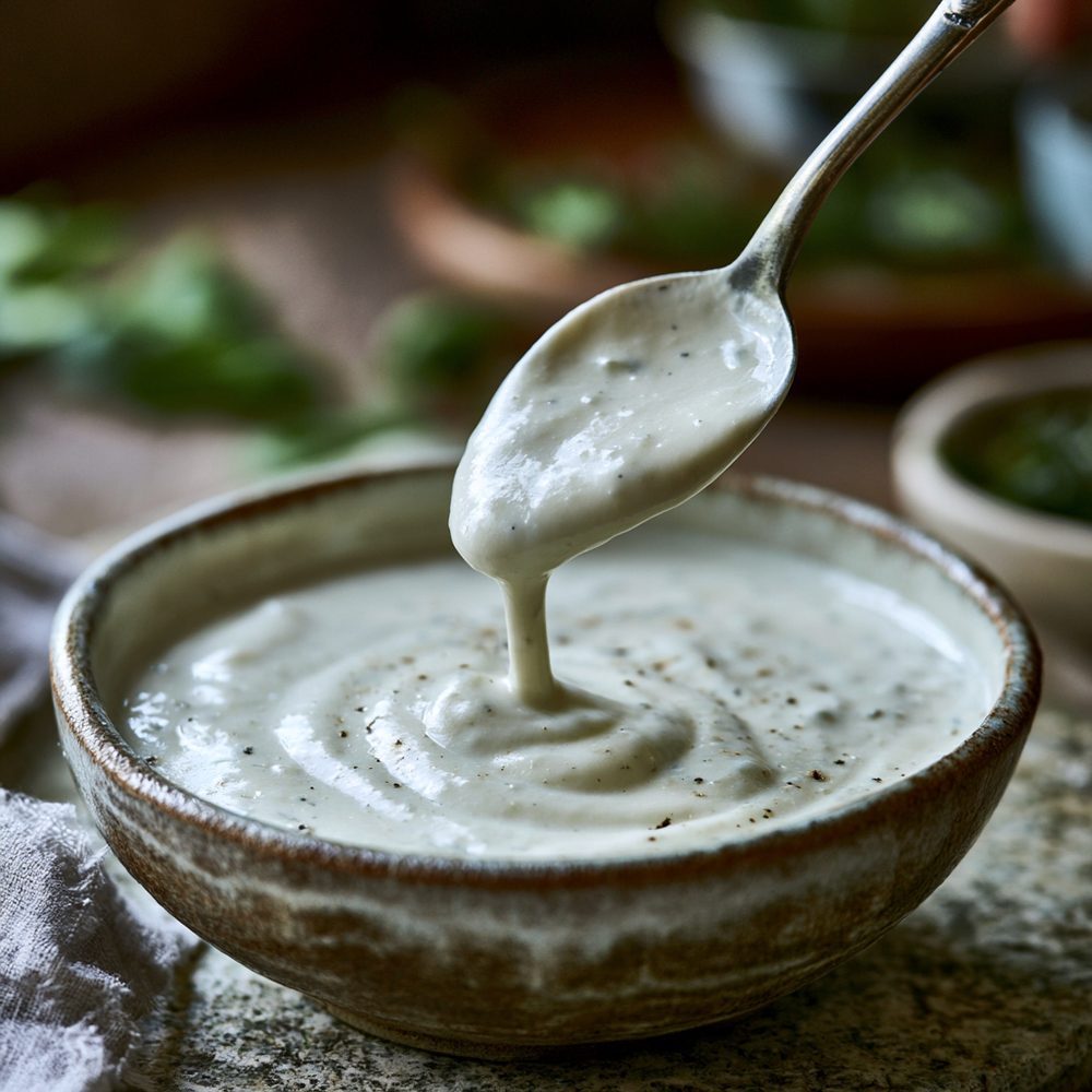 Polish Sos Śmietanowy, Sour Cream Sauce, plated and ready to serve