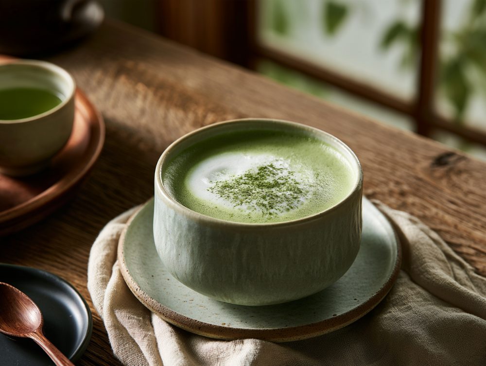 Korean Nokcha Latte, plated and ready to serve