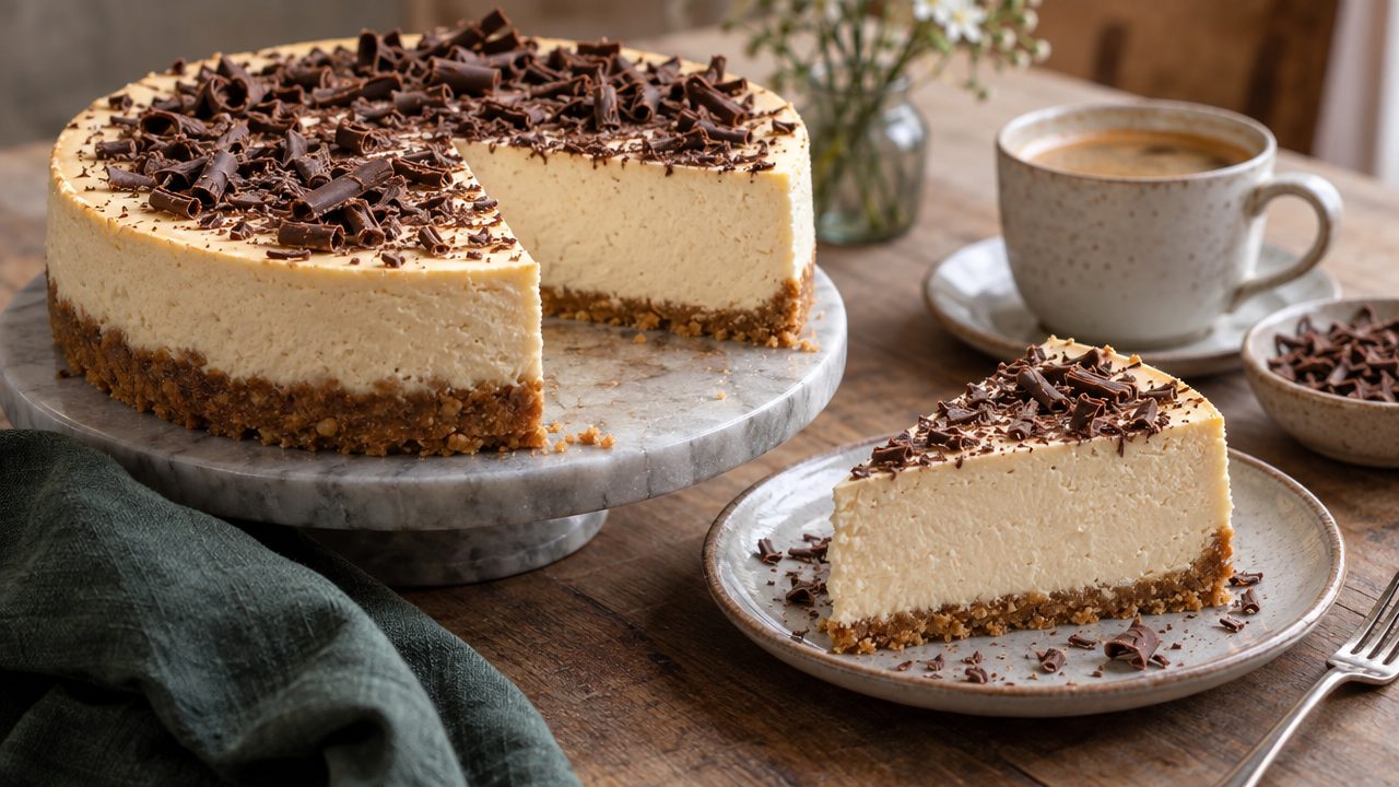 Keto Irish Cream Cheesecake, plated and ready to serve