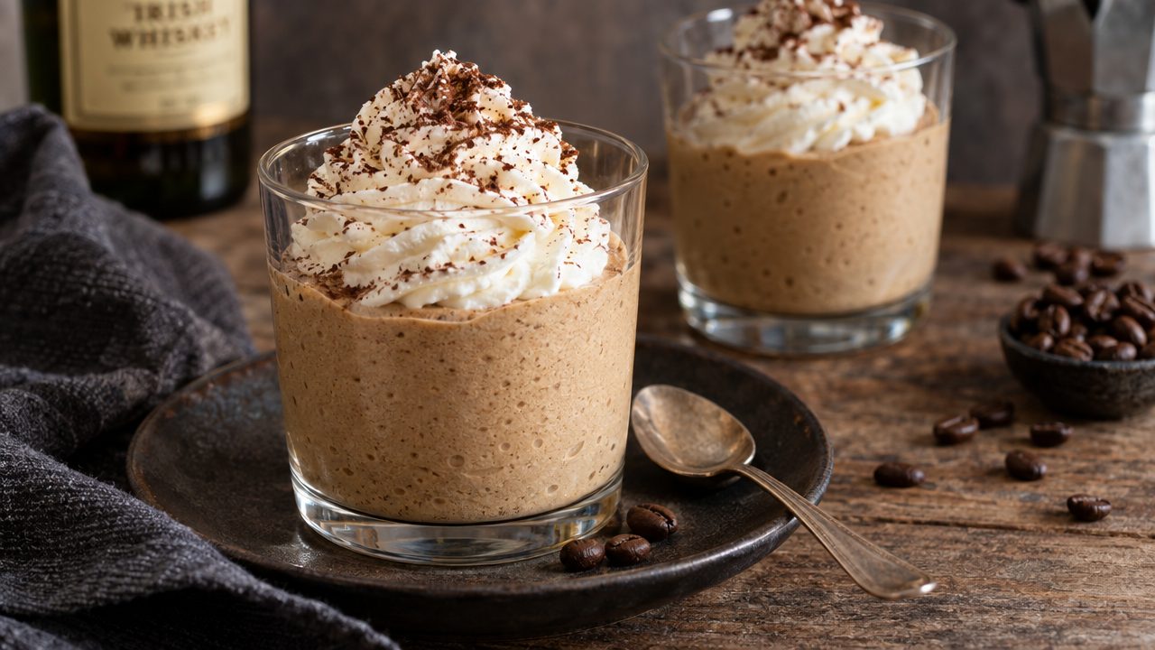 Keto Irish Coffee Mousse, plated and ready to serve