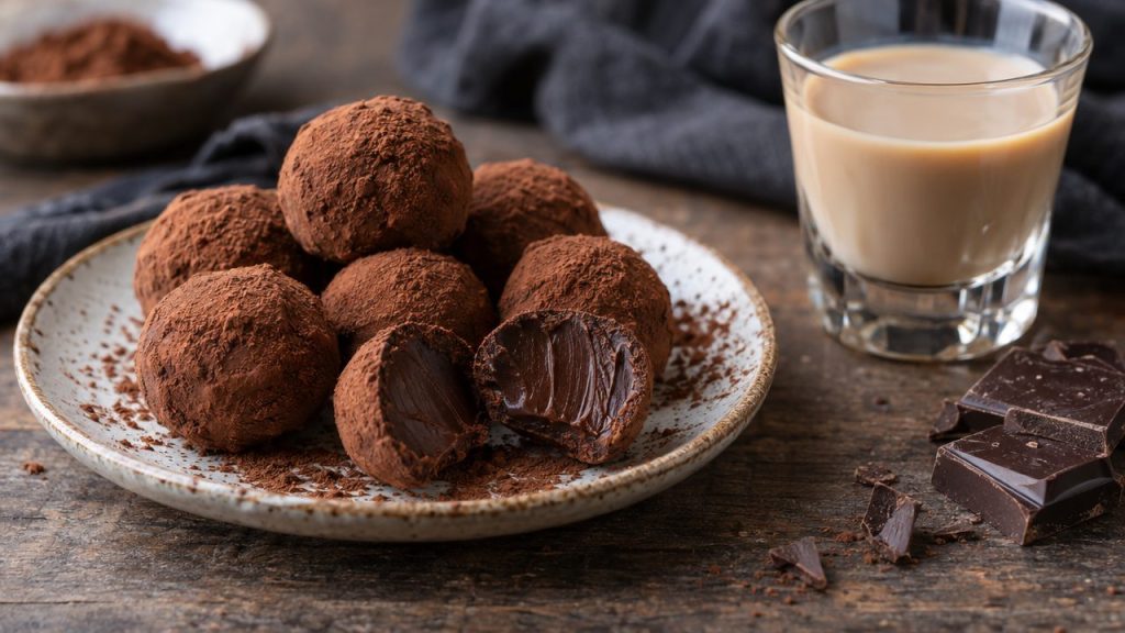Keto Baileys Chocolate Truffles, plated and ready to serve