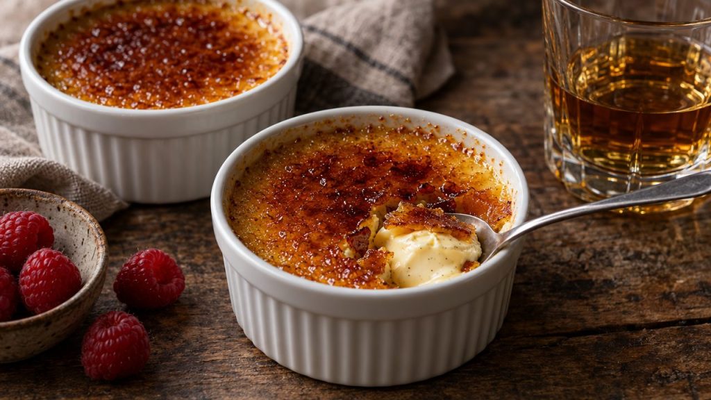 Keto Irish Whiskey Crème Brûlée, plated and ready to serve