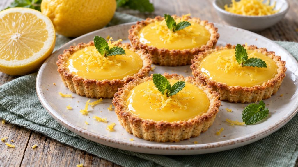 Keto Irish Lemon Curd Tartlets, plated and ready to serve