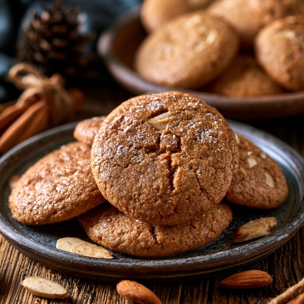 Polish Pierniki-Style Almond Spice Cookies, Sugar-Free, plated and ready to serve