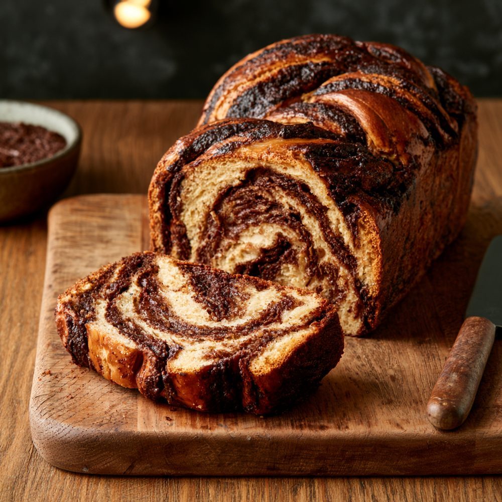 Dairy-Free Chocolate Babka, plated and ready to serve