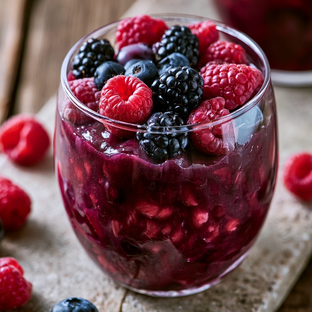 Polish Kisiel-Style Berry Pudding, Sugar-Free, plated and ready to serve