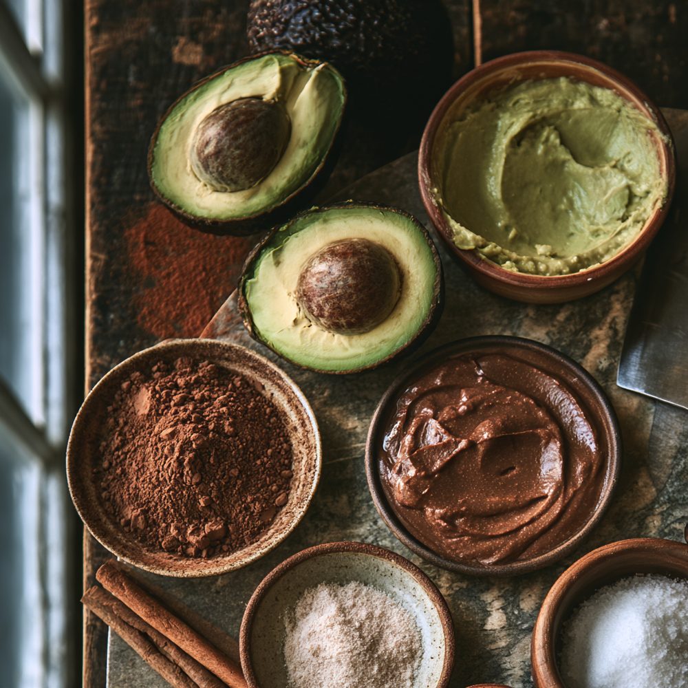 Ingredients for Mexican Chocolate Avocado Mousse