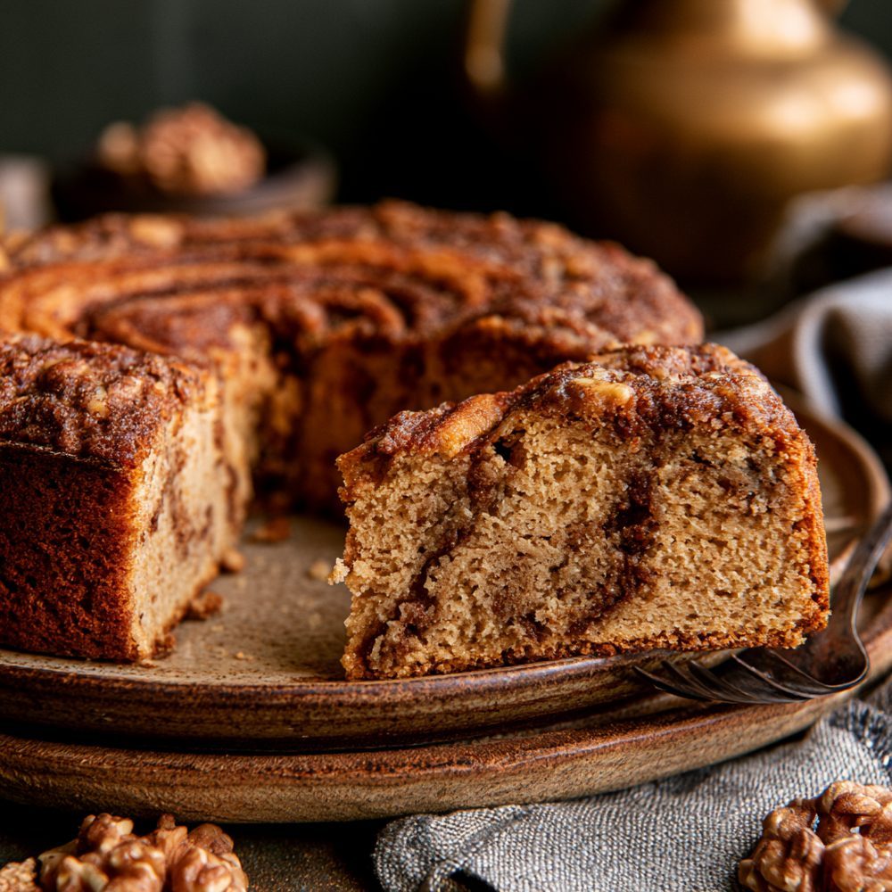 Sour Cream Coffee Cake, Almond Flour, plated and ready to serve