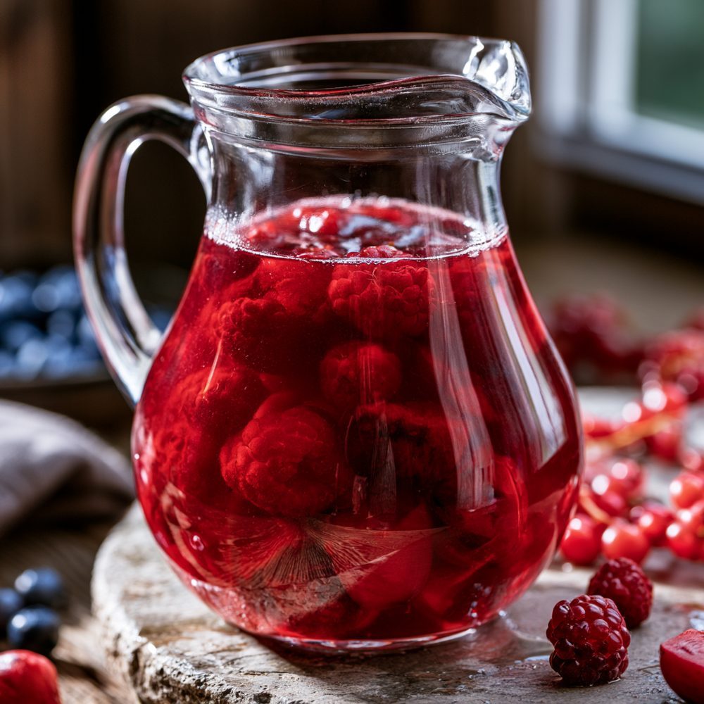 Polish Kompot-Style Sugar-Free Fruit Infusion, plated and ready to serve