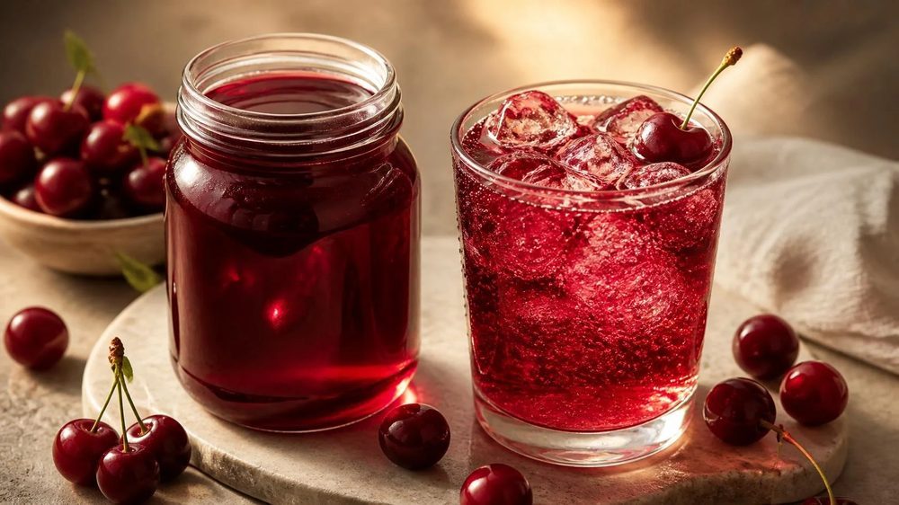 Sugar-Free Cherry Soda Syrup, plated and ready to serve