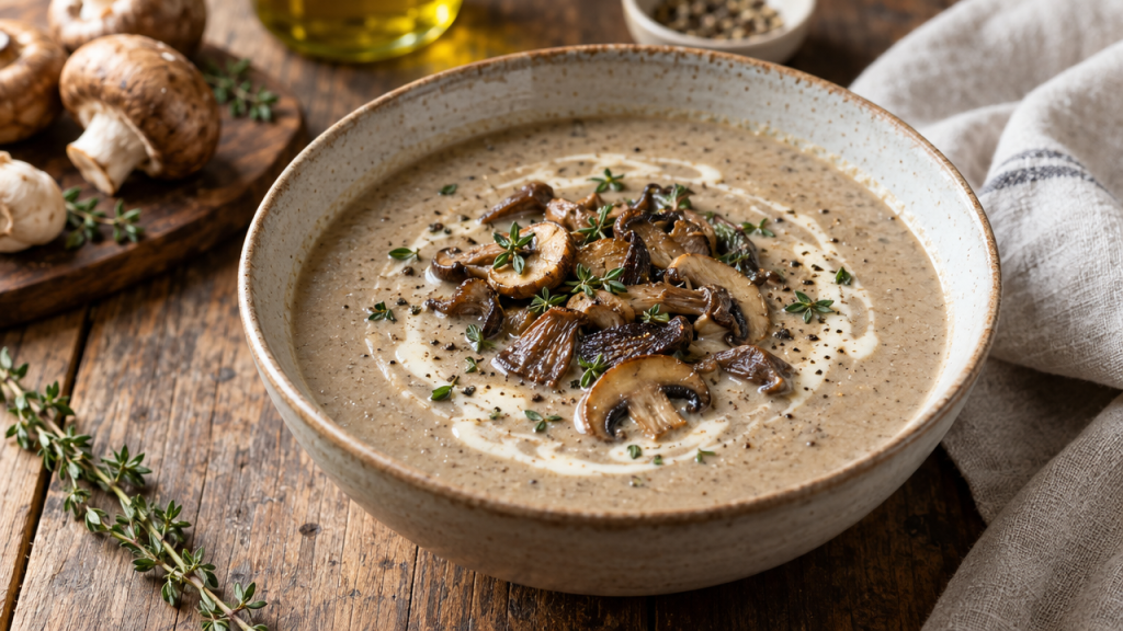 Creamy mushroom soup with thyme