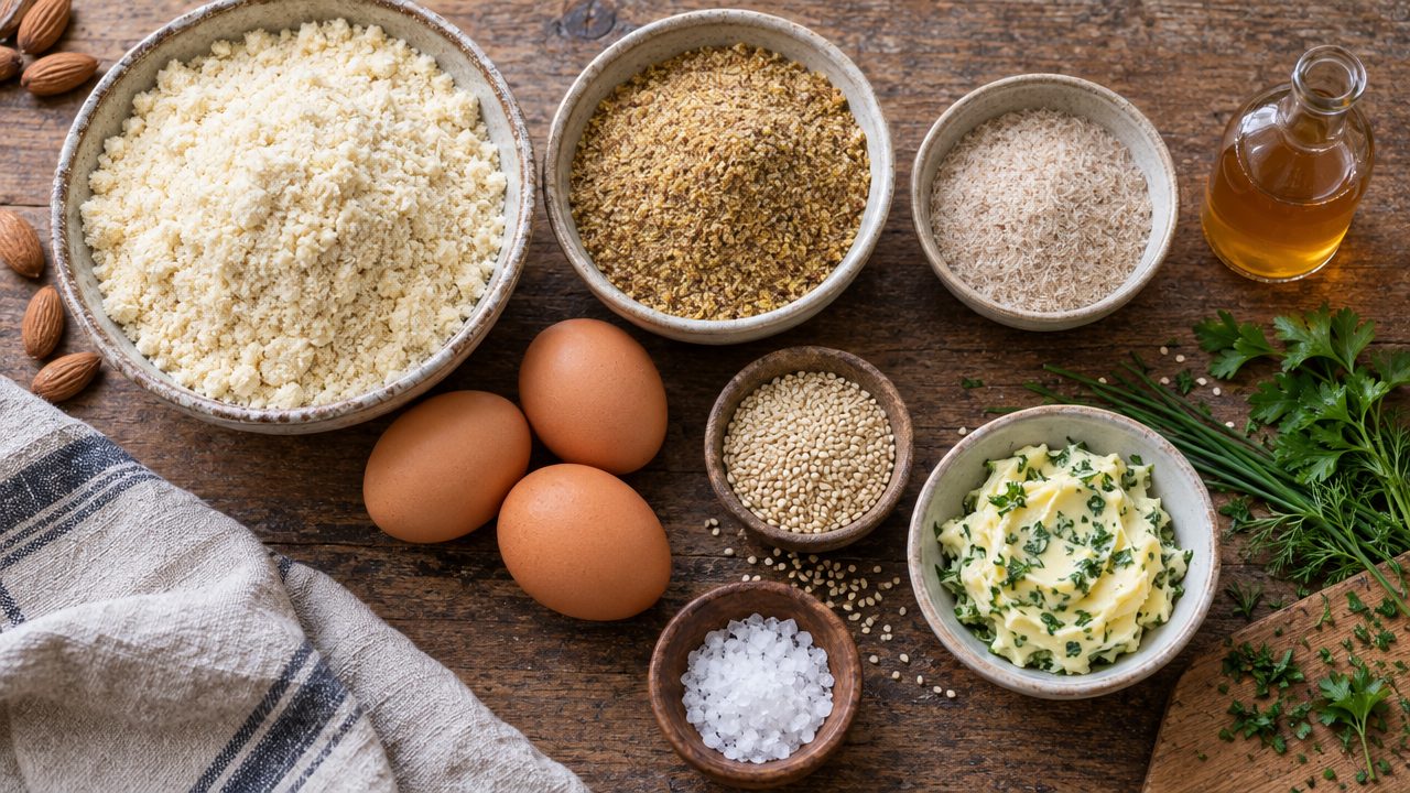 Ingredients for Almond-Flax Brötchen with Herb Butter