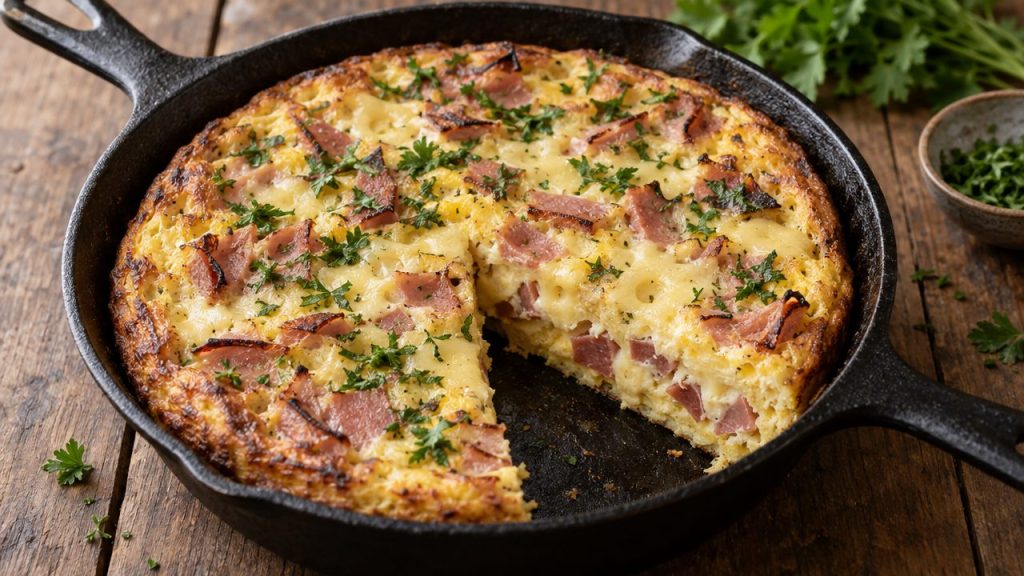 Black Forest Ham & Emmental Frittata, plated and ready to serve