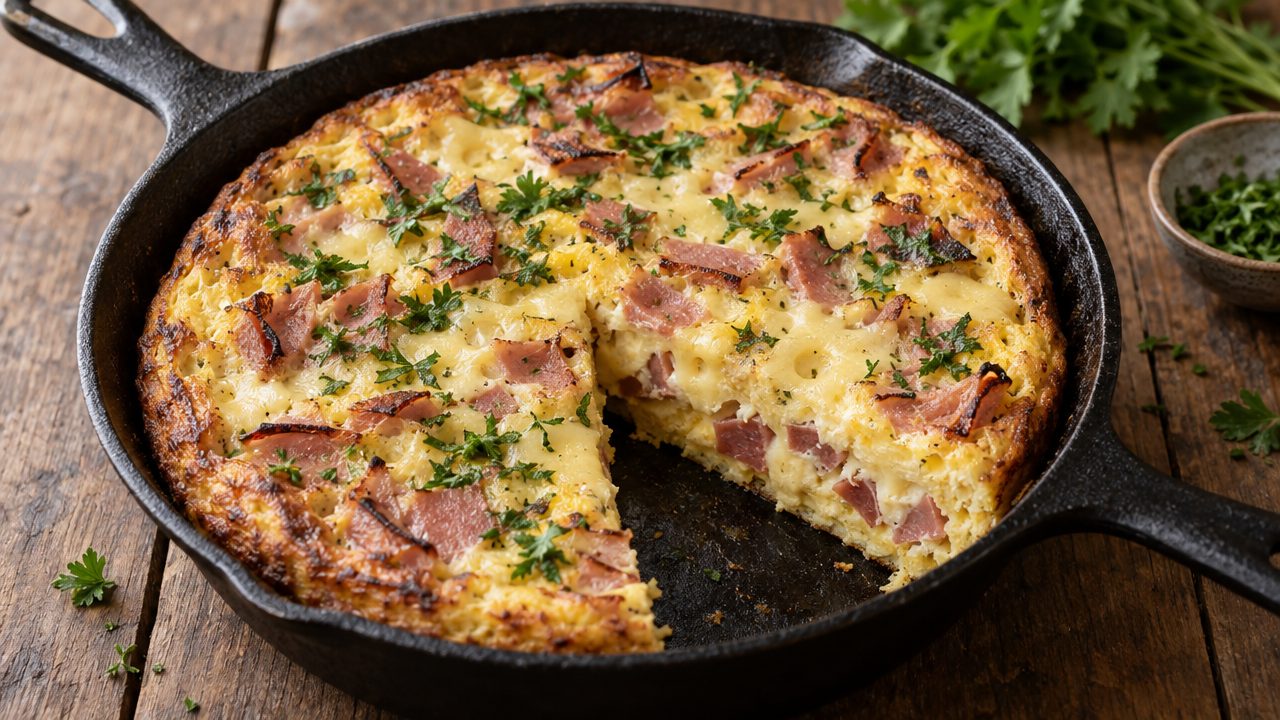 Black Forest Ham & Emmental Frittata, plated and ready to serve