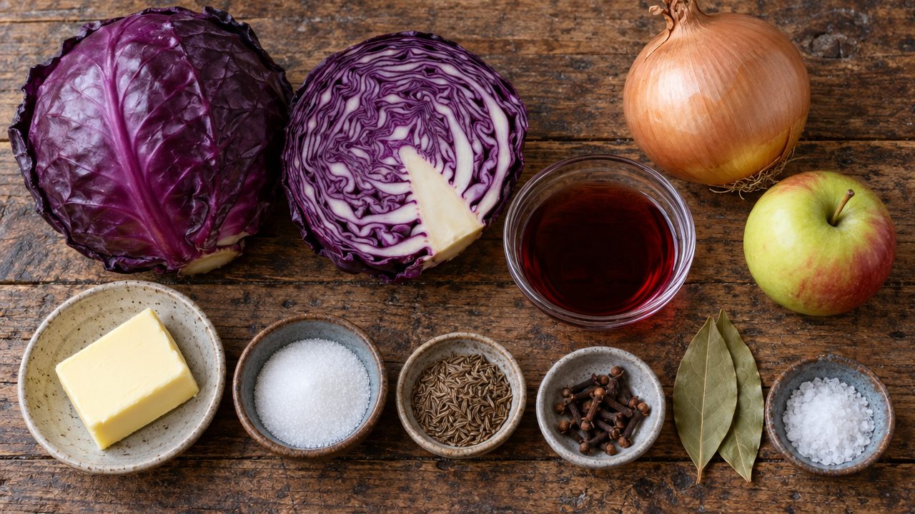 Ingredients for Braised Red Cabbage with Apple & Caraway