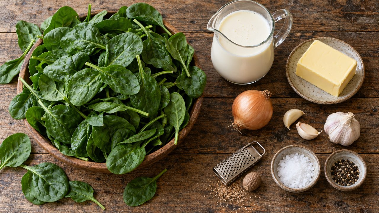 Ingredients for Creamed Spinach with Nutmeg