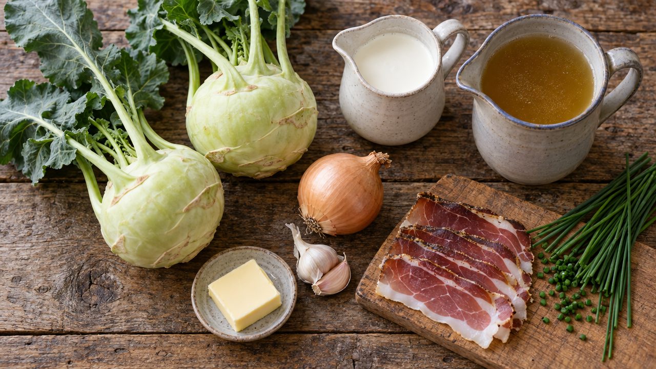Ingredients for Creamy Kohlrabi & Speck Bisque