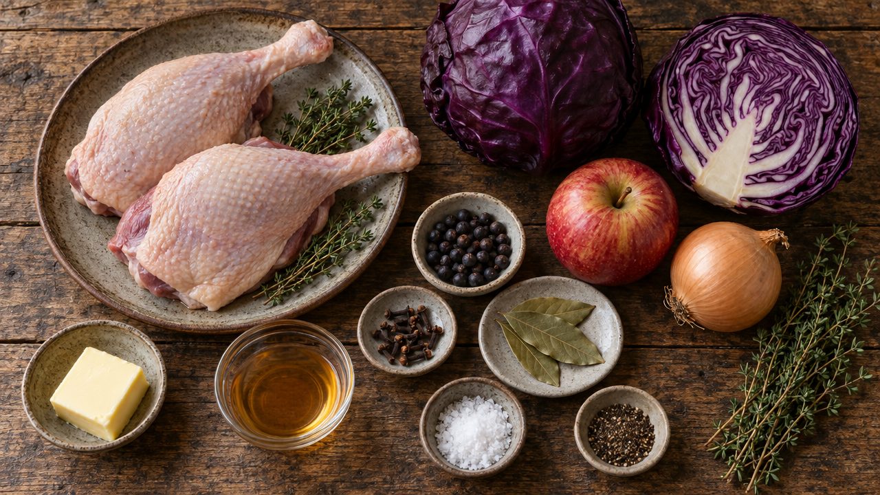 Ingredients for Duck Legs with Braised Red Cabbage