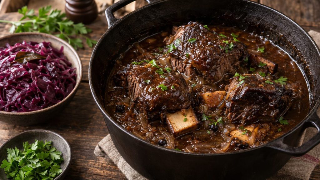 Keto Sauerbraten Short Rib Pot Roast, plated and ready to serve