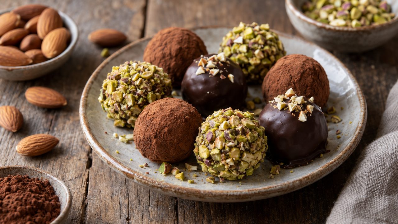 Marzipan Keto Truffles, plated and ready to serve