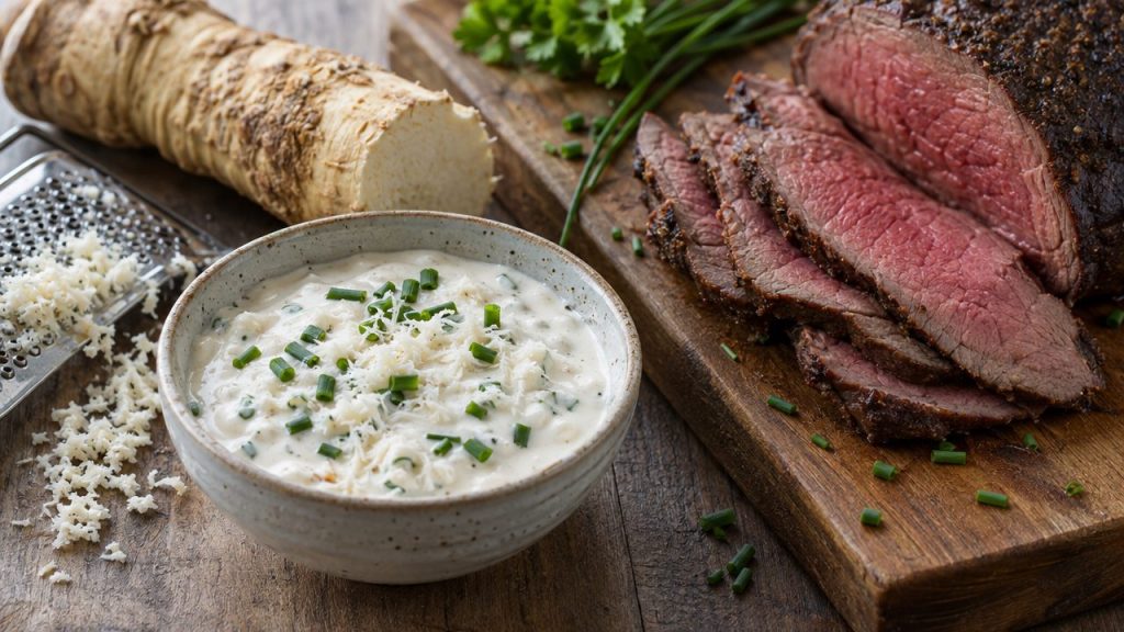 Meerrettichsauce Horseradish Cream, plated and ready to serve