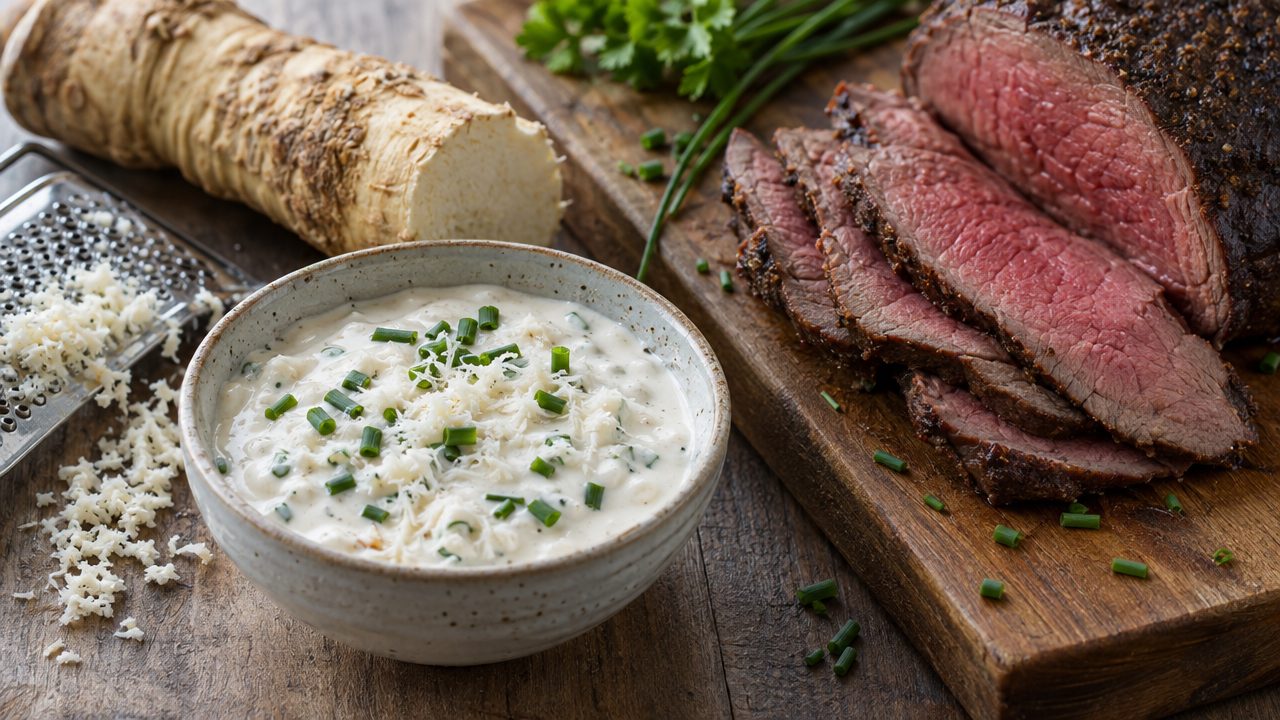 Meerrettichsauce Horseradish Cream, plated and ready to serve