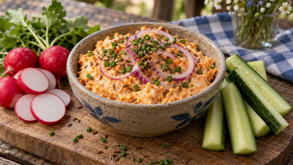 Obatzda Bavarian Cheese Spread, plated and ready to serve