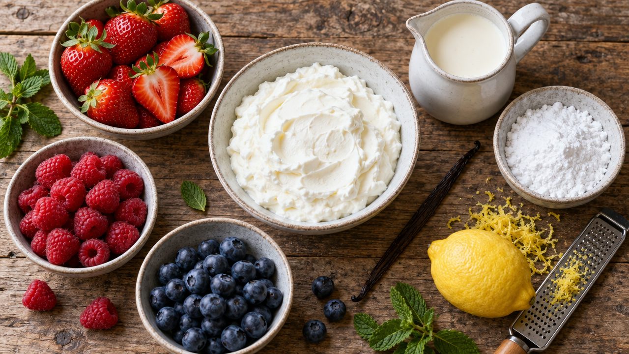 Ingredients for Quark Mousse with Macerated Berries