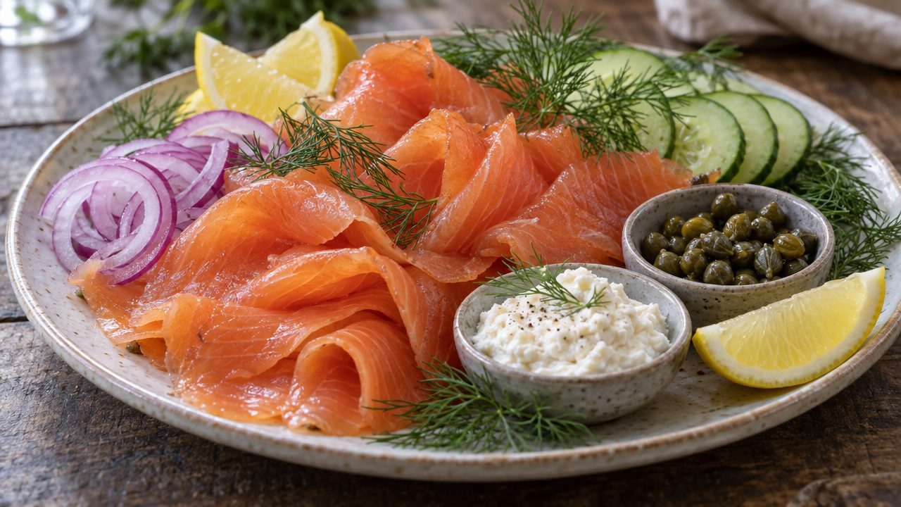 Räucherlachs Smoked Salmon Plate, plated and ready to serve