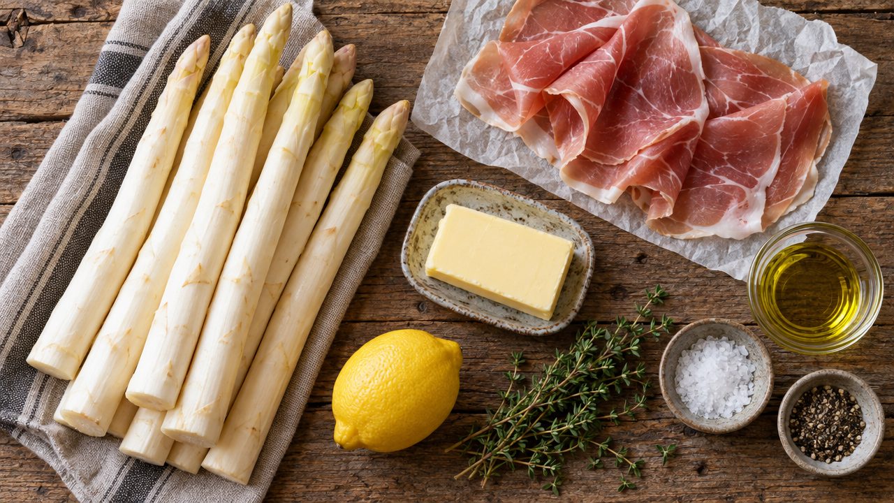 Ingredients for Roasted White Asparagus with Prosciutto