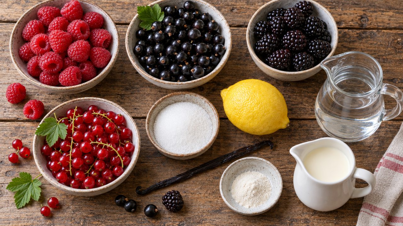 Ingredients for Rote Grütze Red Berry Pudding